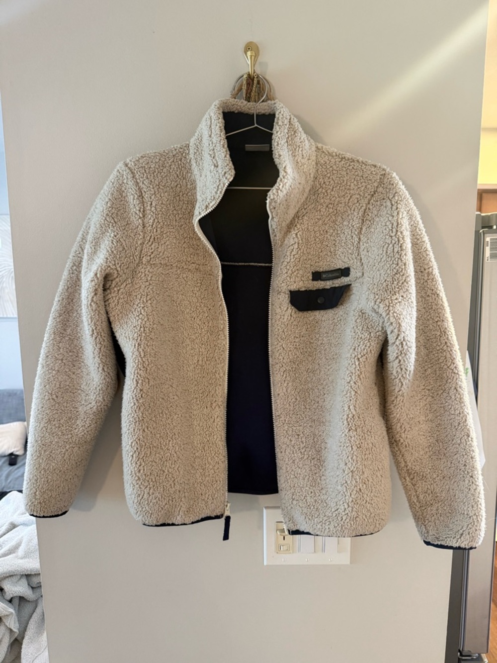 Columbia Beige Sherpa Jacket with Black Trim